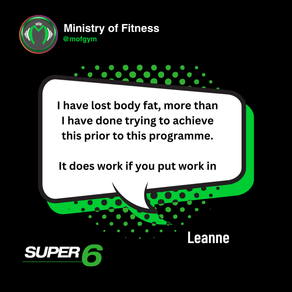 testimonial for leanne who lost weight on the super 6 program at Ministry of Fitness gym in Bristol